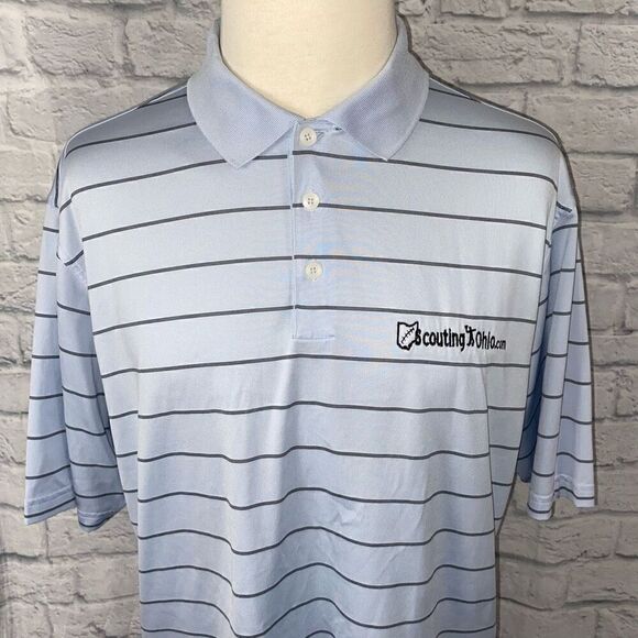 Adidas men XXL clima cool stripe 3 button polo shirt light blue/black - Picture 10 of 12